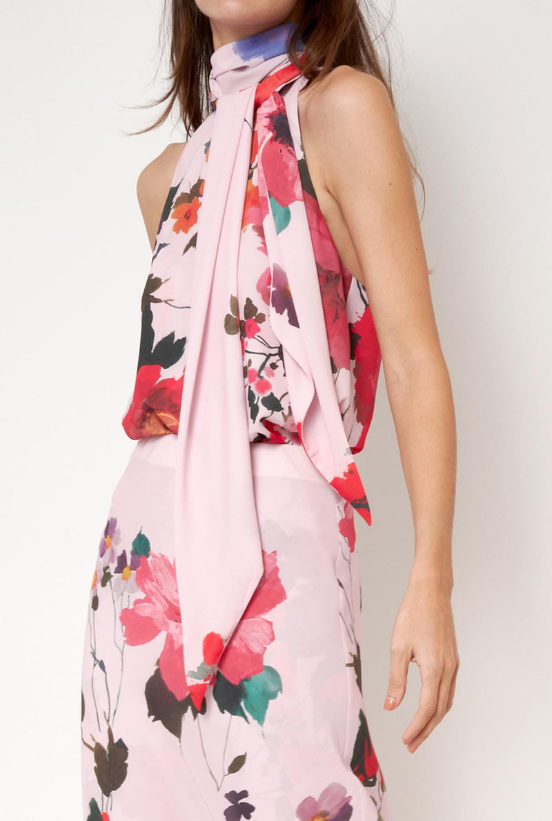 Top Halter con Lazada Flores Acuareladas PRE-ORDER