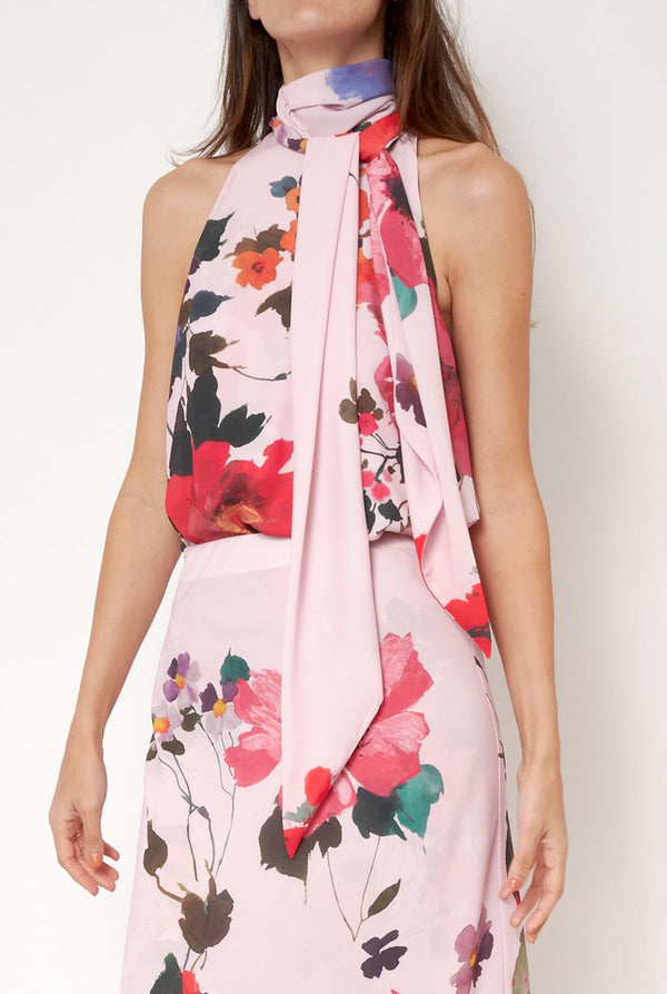 Top Halter con Lazada Flores Acuareladas PRE-ORDER
