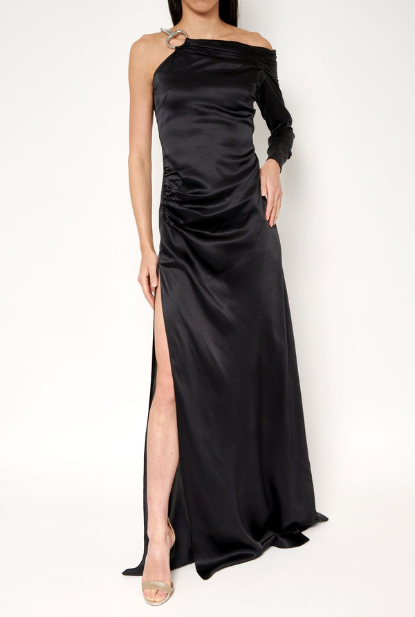 Vestido asimétrico de seda negro