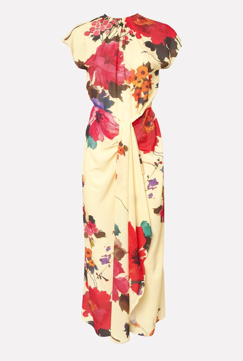 Vestido con falda nudo flores acuareladas amarillo PRE-ORDER