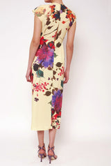 Vestido con falda nudo flores acuareladas amarillo PRE-ORDER
