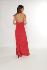 Vestido halter con flor rojo