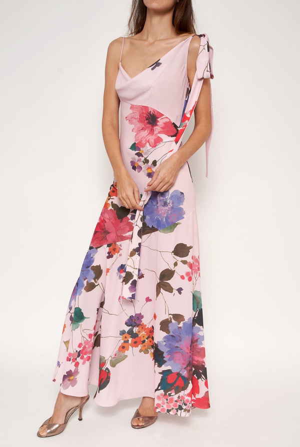 Vestido lencero asimétrico flores acuareladas PRE-ORDER