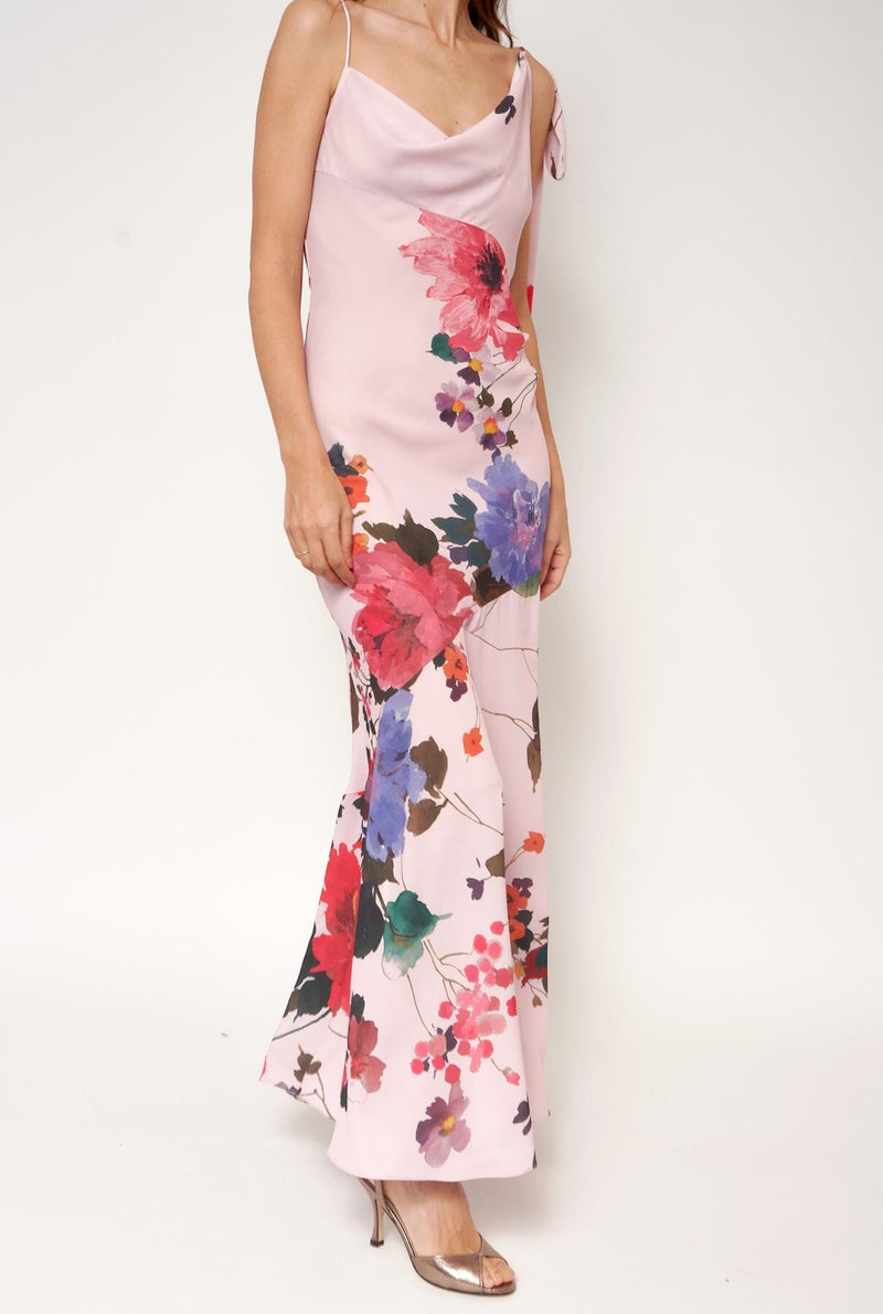 Vestido lencero asimétrico flores acuareladas PRE-ORDER