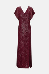 Vestido lentejuelas doble capa burdeos