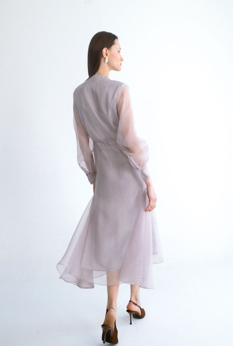 Vestido midi lazada gris
