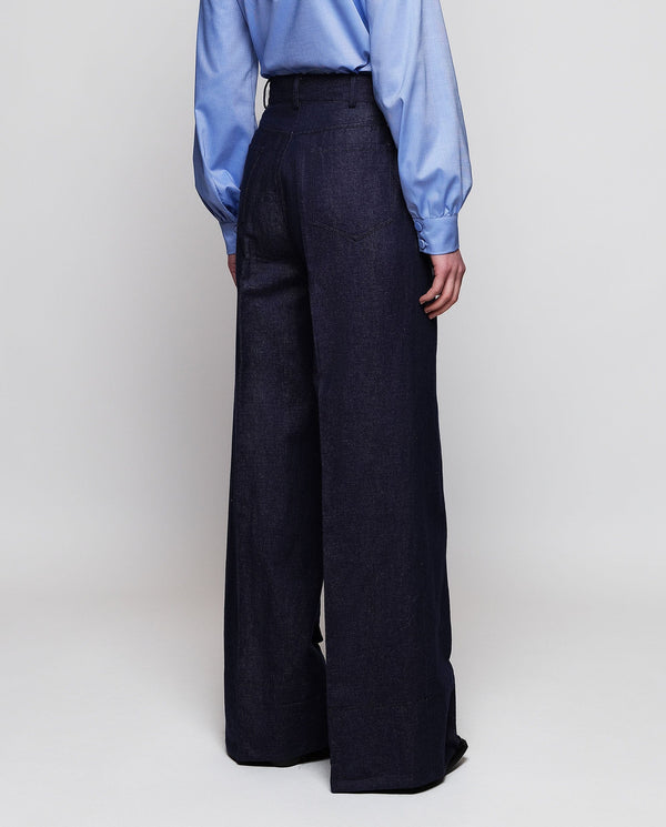 Wide-leg denim trousers