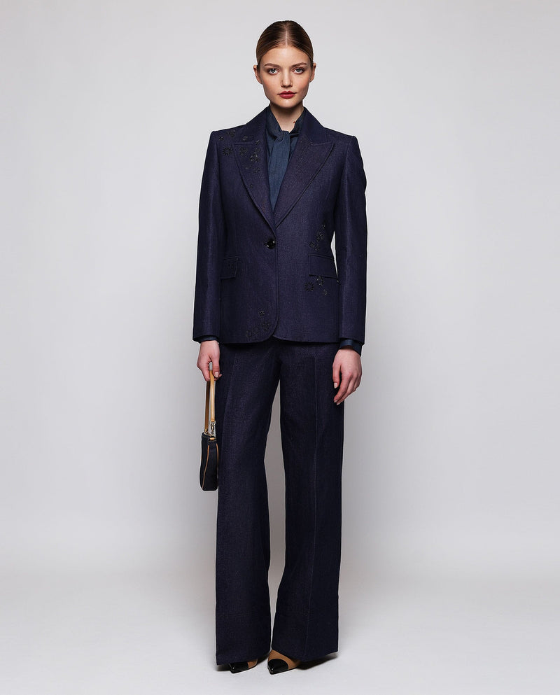 Wide-leg denim trousers